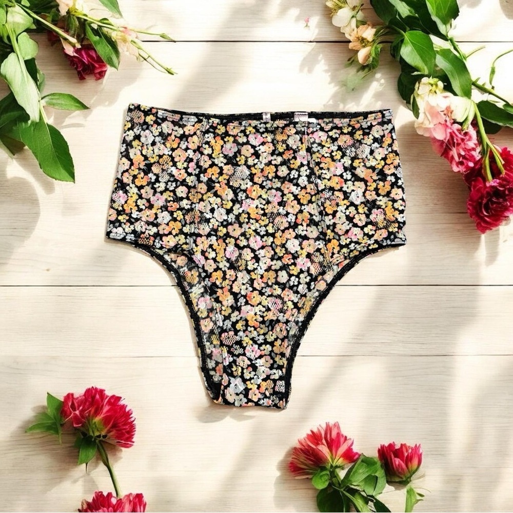 NEW!! PINK Victoria's Secret High Waisted Floral Mesh Fabric Panties Underwear M